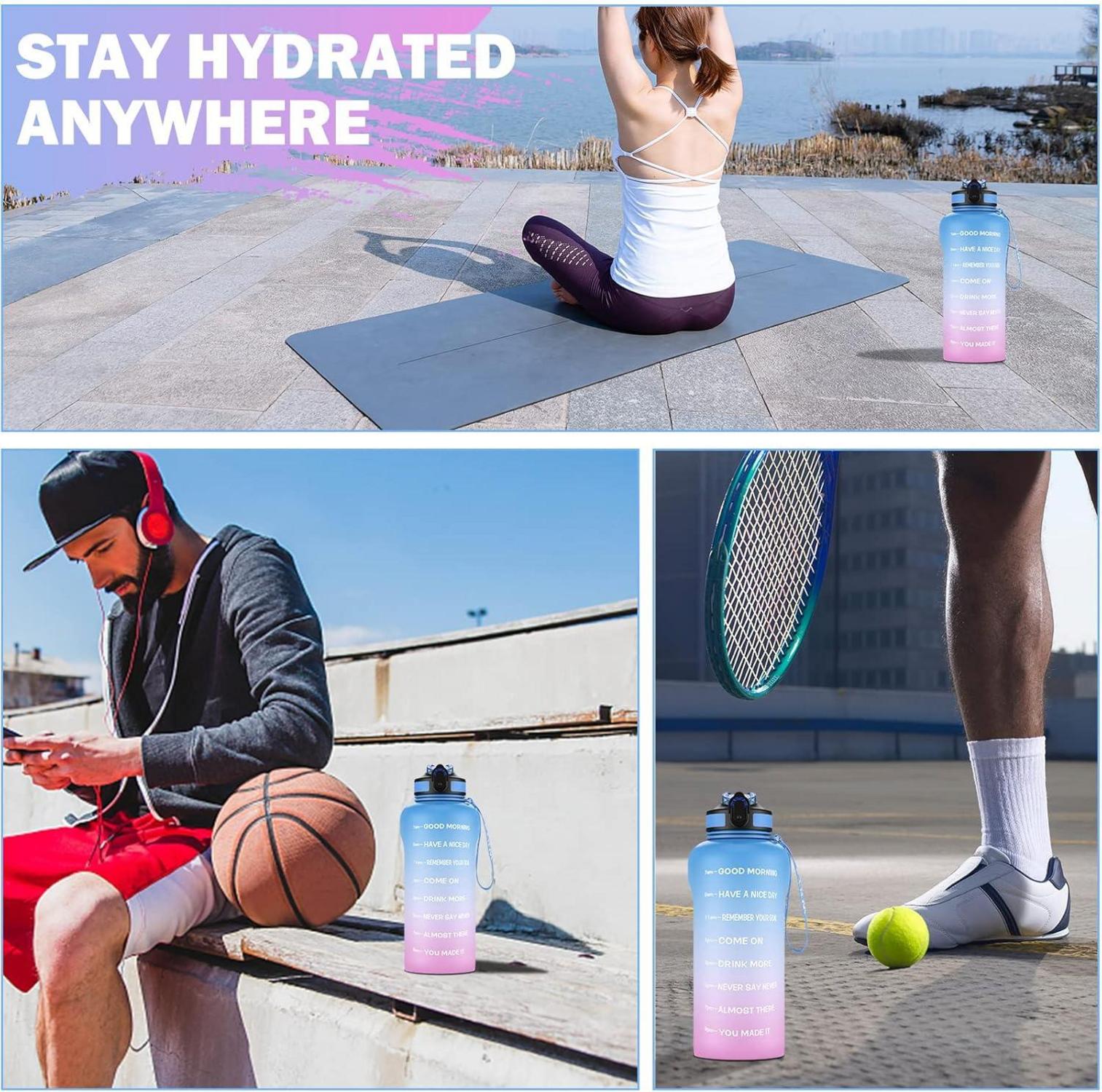 ETDW Trinkflasche 2 Liter Sport Strohhalme BPA-Frei Auslaufsicher