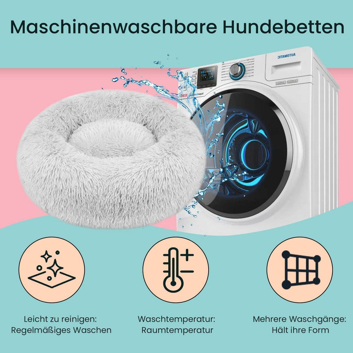 Rundes Donut Hundebett Flauschig Grau 70x70cm