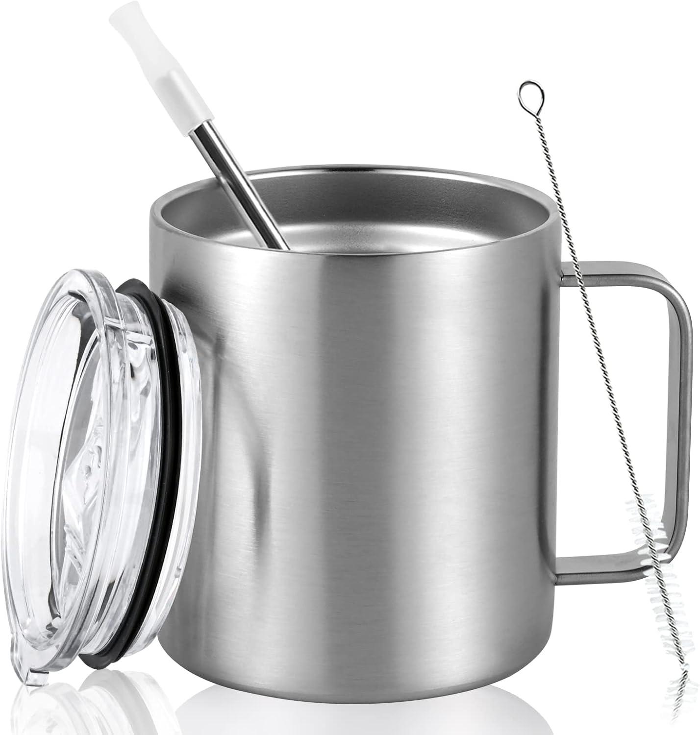Livole Edelstahl Camping Becher 12oz mit Deckel und Strohhalm