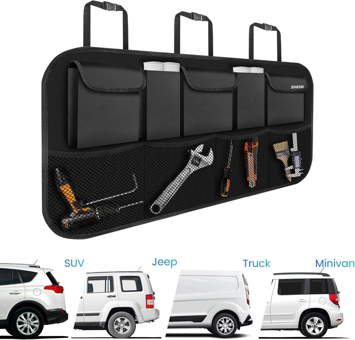 Auto Kofferraum Organizer Aufbewahrung Tasche 9 Pocket 52 x 108 cm Schwarz