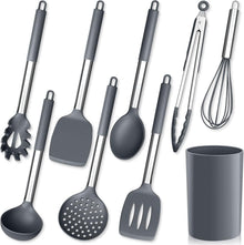 Silikon Küchenhelfer Set 9-teilig mit Halter Grau - Hitzebeständig