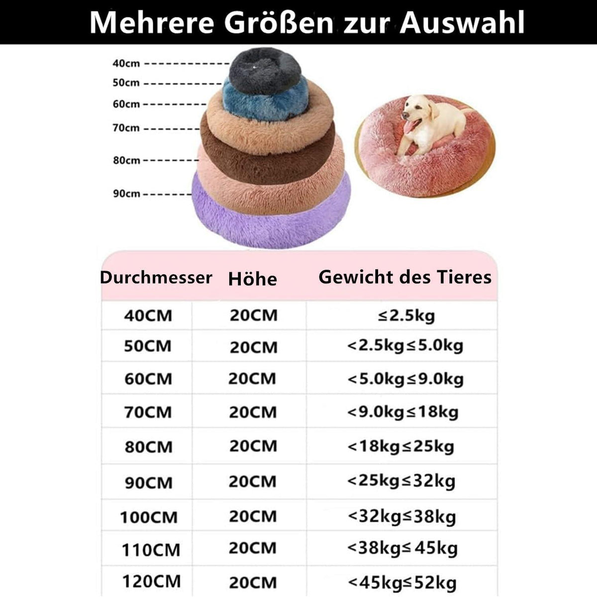 Flauschiges Hundebett Donut – Hellgrau, 100cm
