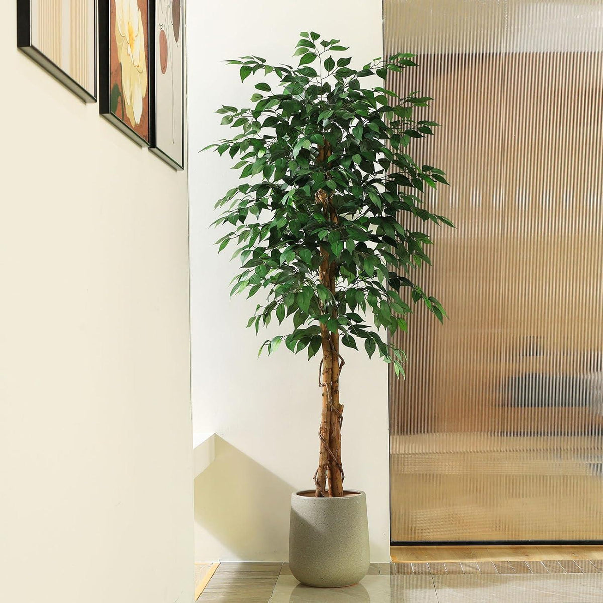 Kunstpflanze Ficusbaum 180 cm Groß Naturholz Stamm Innen Außen Büro Zuhause