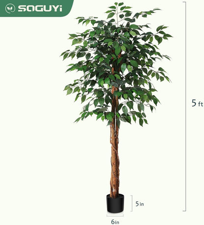 150 cm Ficusbaum Kunstpflanze Naturholz Stamm Büro Zuhause Deko