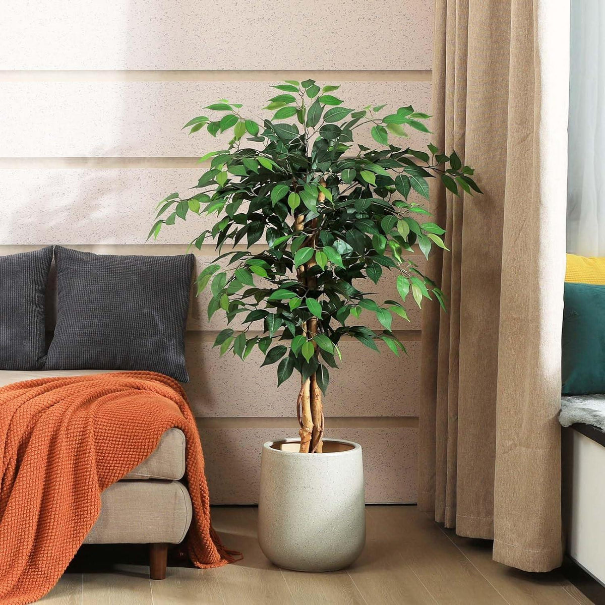 Kunstpflanze Ficusbaum 120 cm groß mit Naturholzstamm