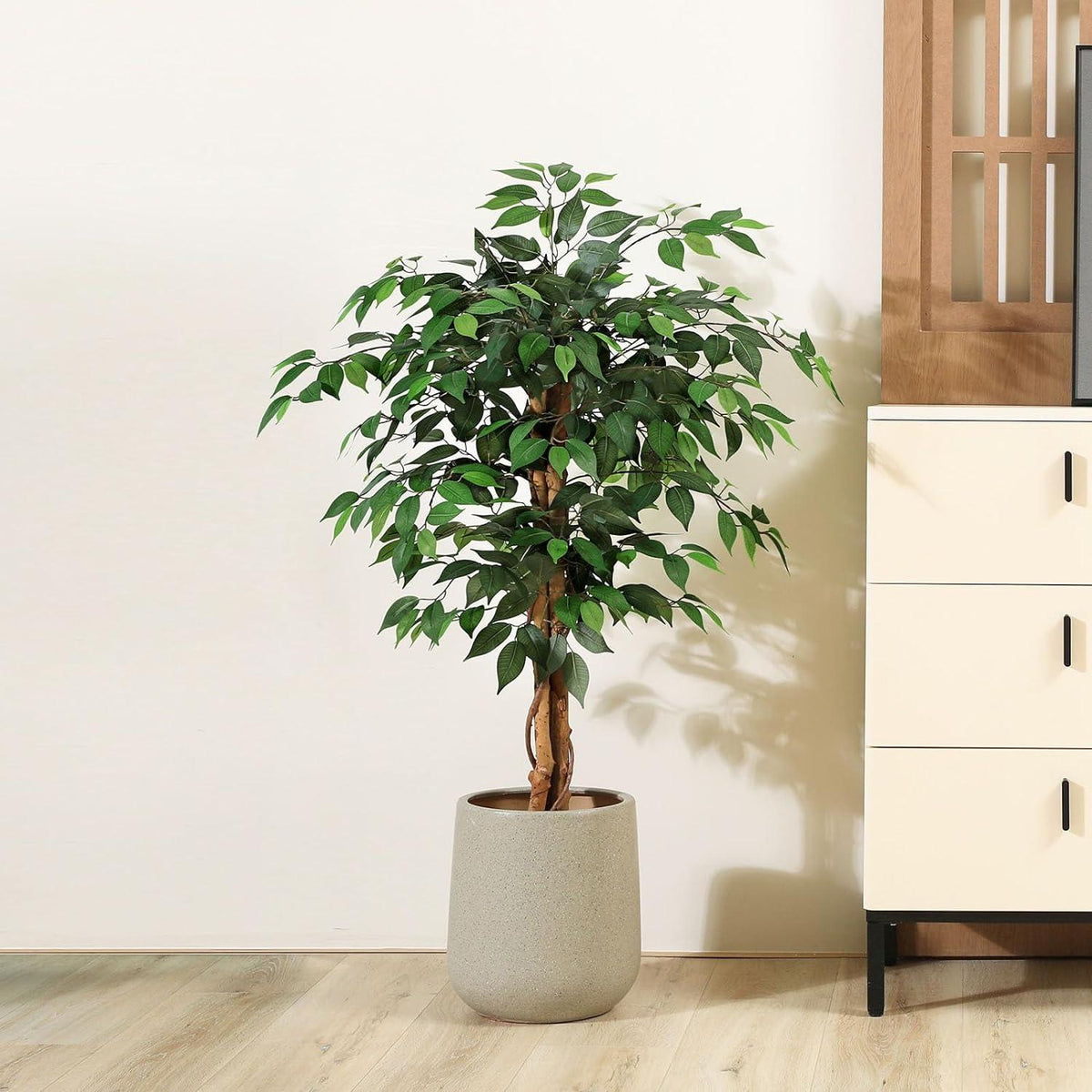 Kunstpflanze Ficusbaum 120 cm groß Naturholzstamm Büro Zuhause deco