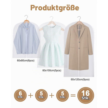 16 Kleidersäcke transparent mit Reißverschluss, 3 Größen