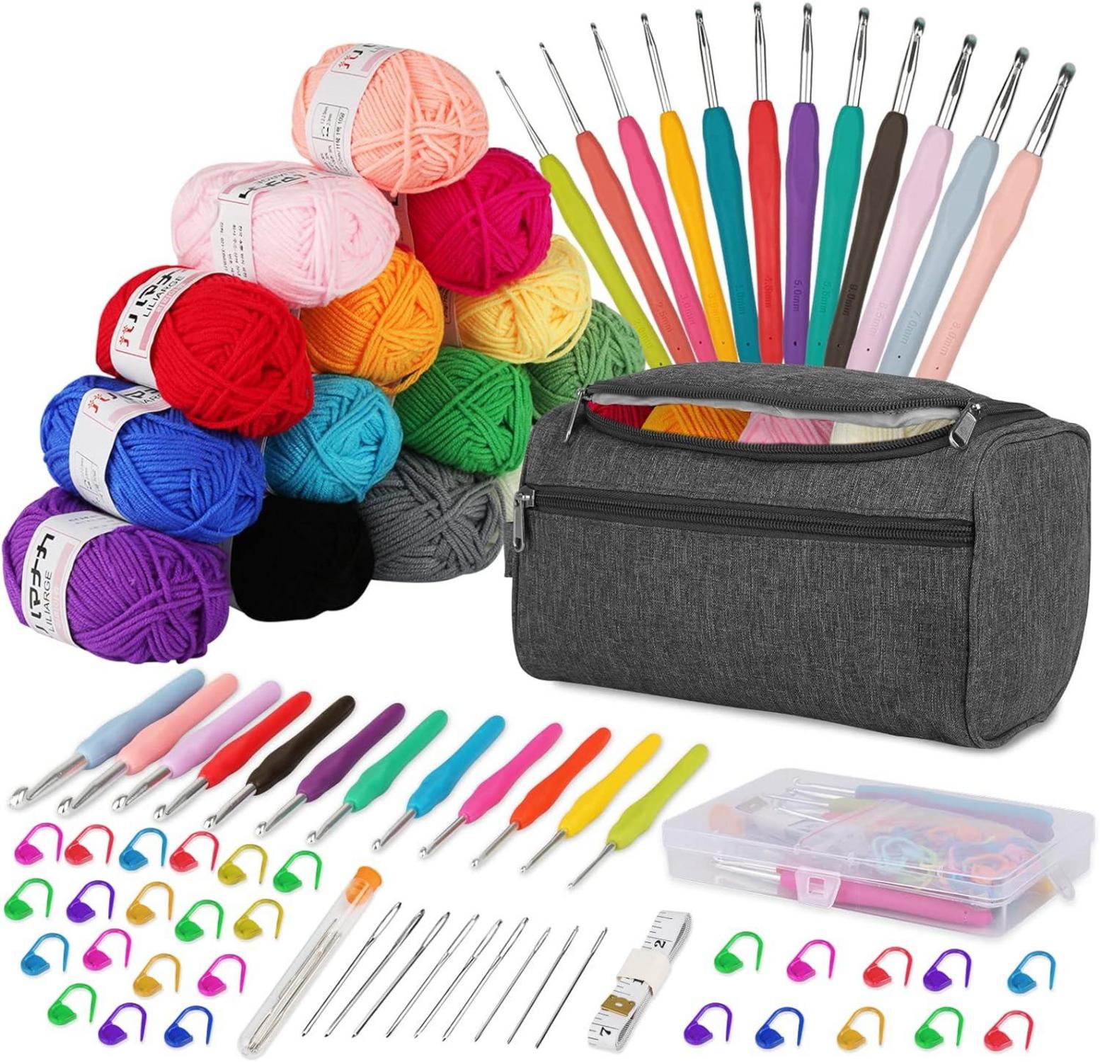 Häkelset 15Pcs Häkelnadeln Häkelgarn Ergonomisch Crochet Stricken