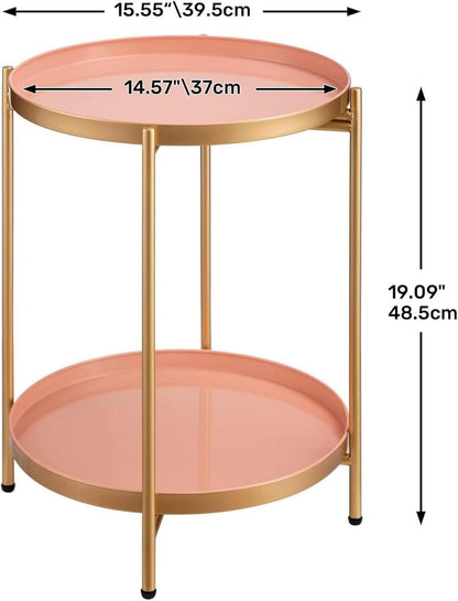 Beistelltisch Rund Gold Metall 2 Ebenen Couchtisch Sofa Schlafzimmer