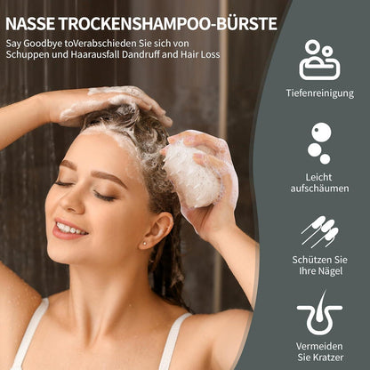 Kopfhaut Massagebürste 100% Silikon Haarwaschbürste Nass&Trocken Grau