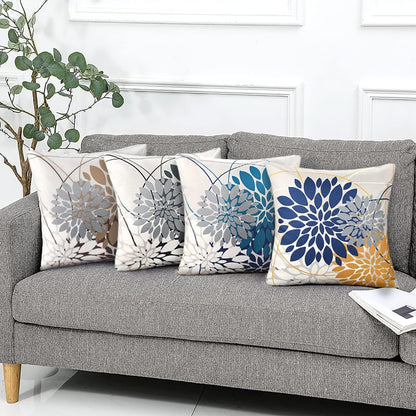Blaugrün Kissenbezug 50x50 - Geometrisch Blumen Dekor 2er Pack