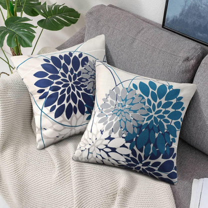 Blaugrün Kissenbezug 50x50 - Geometrisch Blumen Dekor 2er Pack