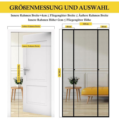 Magnet Fliegengitter Tür 160x230cm Katzen Sicher Schwarz
