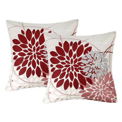 Rot Dahlie Kissenbezug 50x50 cm - 2er Pack Leinenoptik