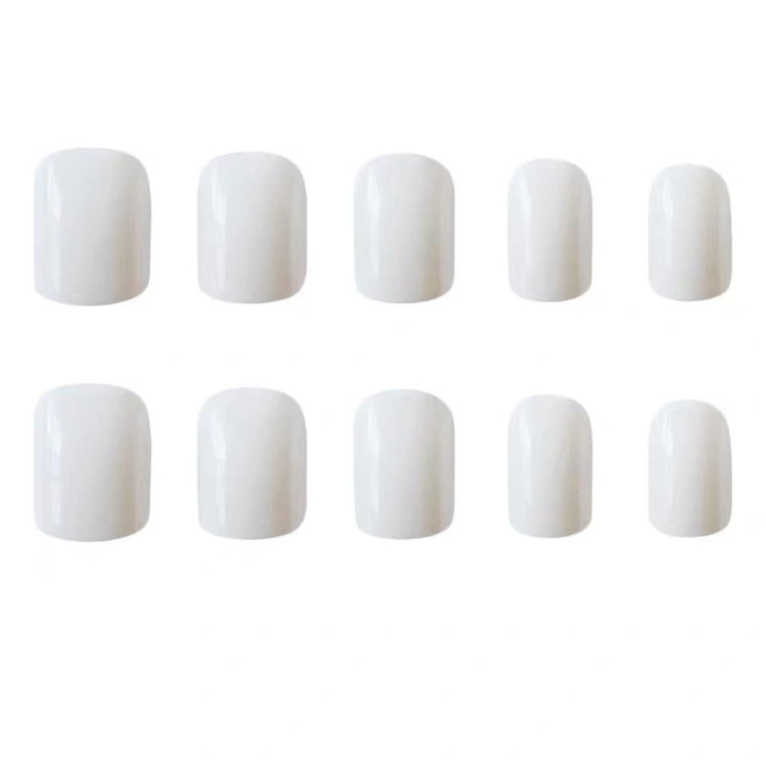 24 Stück Weiße, Eckige Nägel zum Aufkleben, Künstliche Fingernägel Glossy French Design