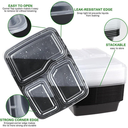 3-Fach Meal Prep Container Bento Lunch Boxen BPA Frei 10er
