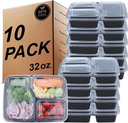 3-Fach Meal Prep Container Bento Lunchbox 10er Pack 32 oz