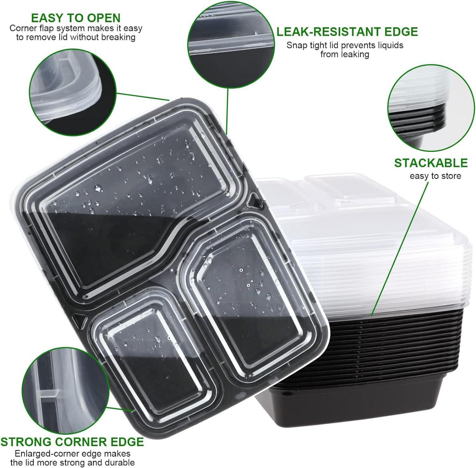 3-Fach Meal Prep Container Bento Lunchbox 10er Pack 32 oz