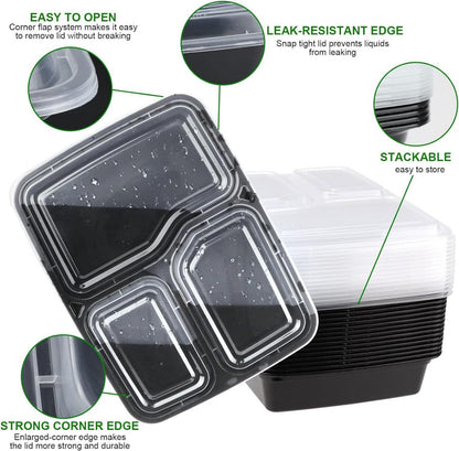 3-Fach Meal Prep Container Bento Lunchbox 10er Pack 32 oz