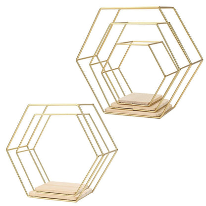Hexagon Wandregal 5er Set Gold – Metall Wandregale für Deko