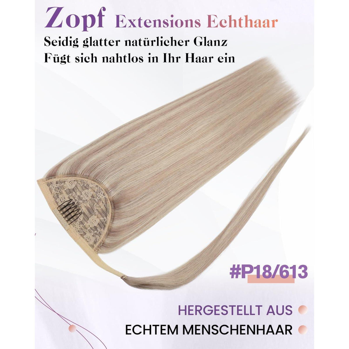 Blond Echthaar Zopf Extension 50cm – Aschblond Highlight