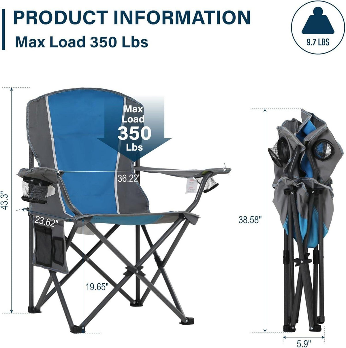 Faltbarer Campingstuhl XXL mit Getränkehalter Blau 160kg
