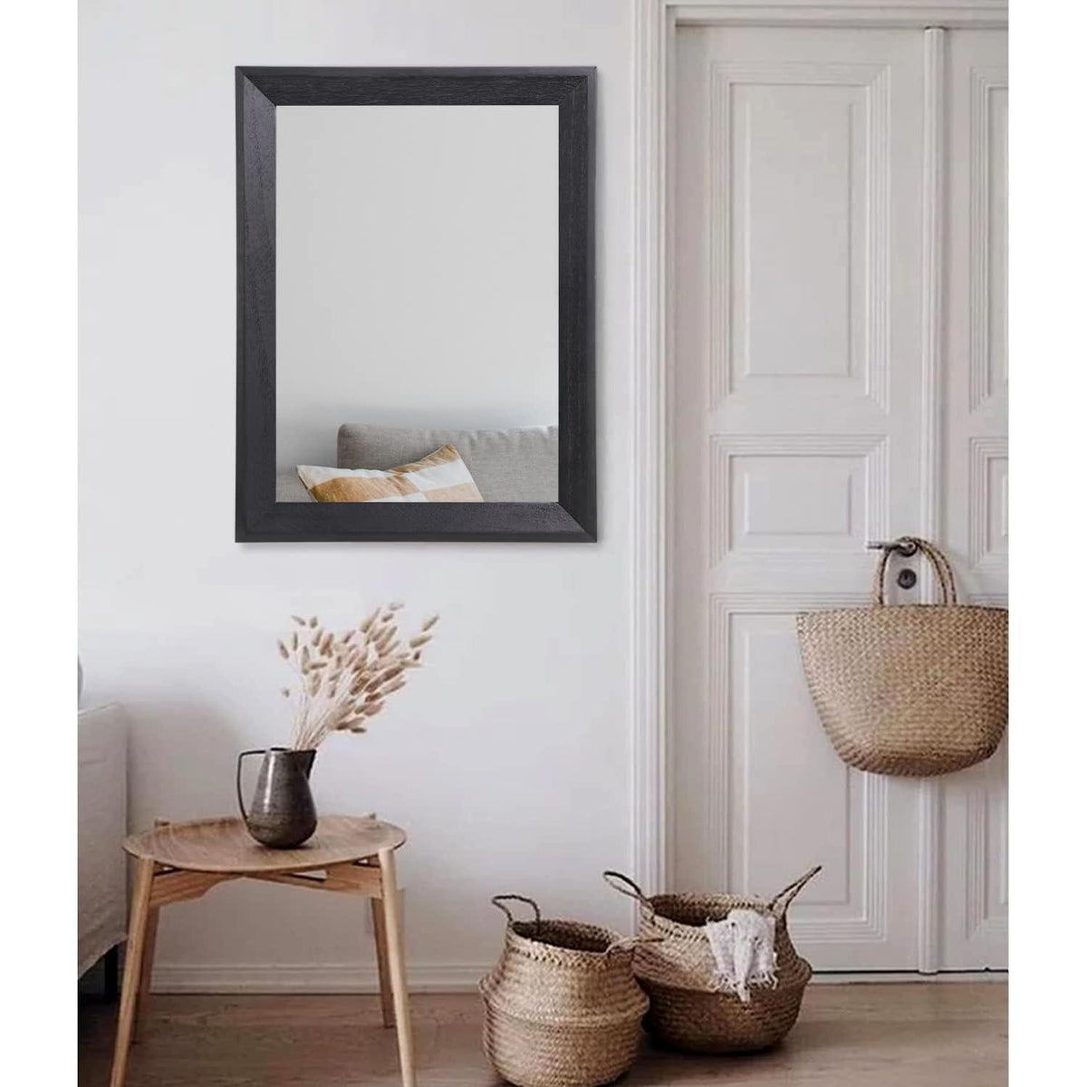 Rustikaler Wandspiegel Holzrahmen Schwarz 65x45 cm