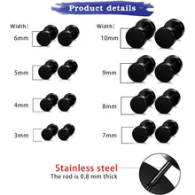 Herren Ohrstecker Edelstahl 8 Paar Schwarz 3-10mm