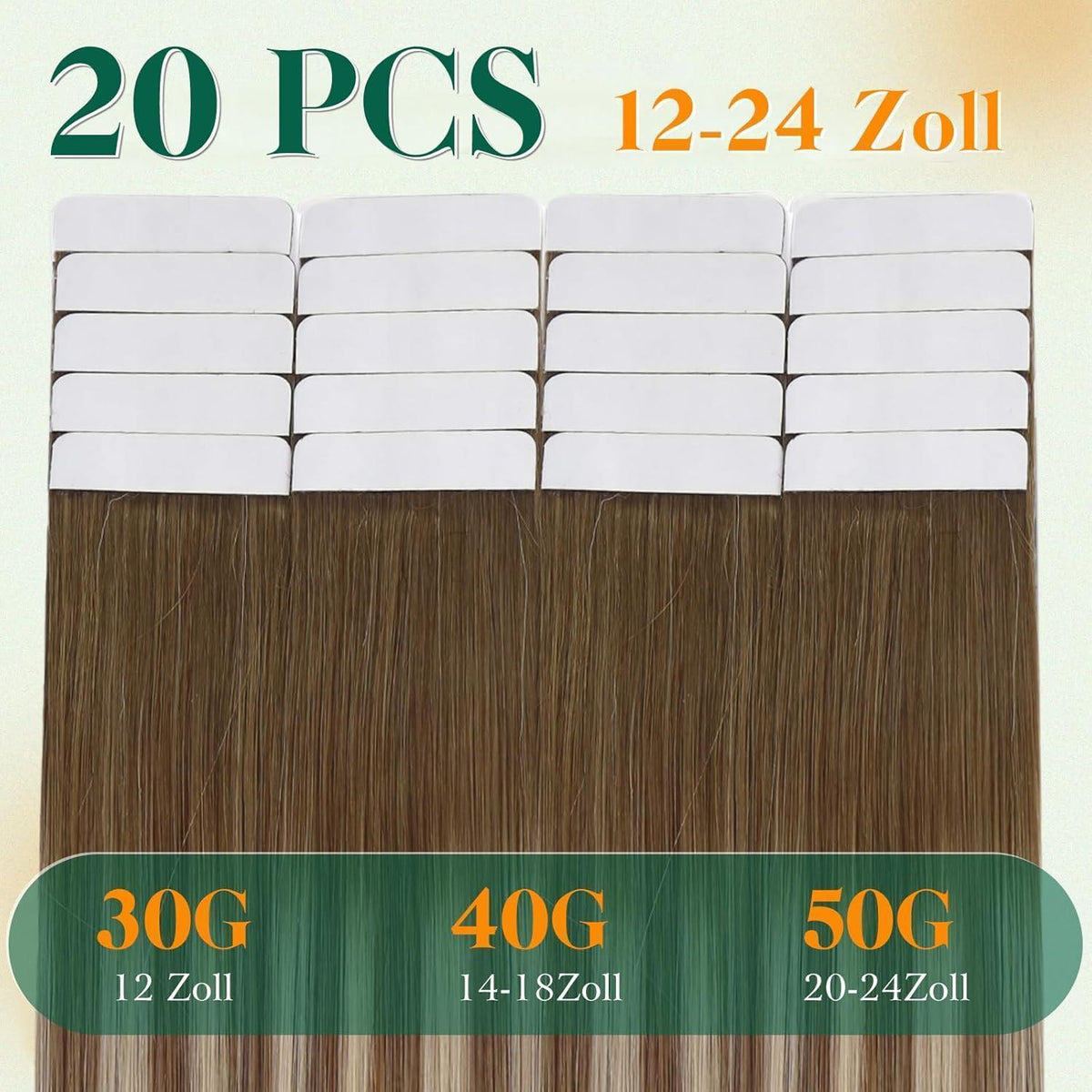 Echthaar Tape Extensions Ombre Blond 55cm - 50g