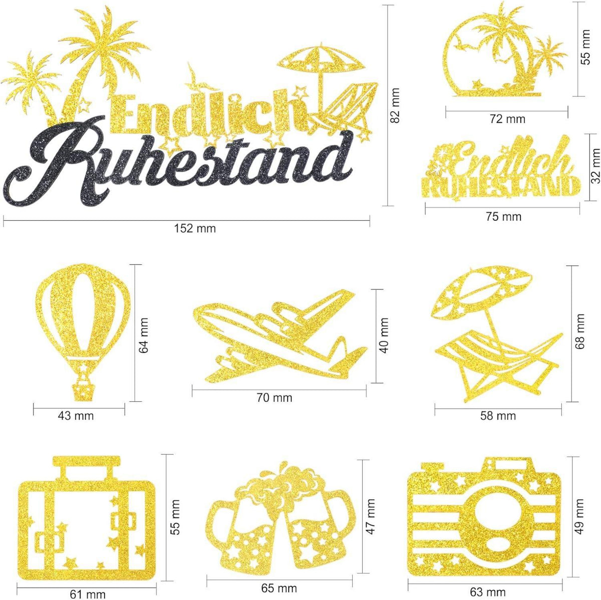 Ruhestand Deko Cake Topper Goldglitzer 25 Stück für Rente
