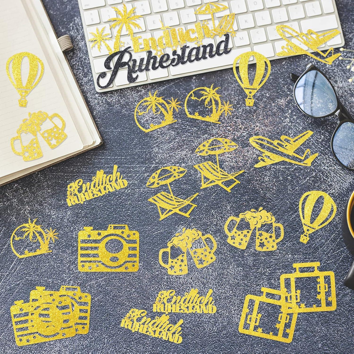 Ruhestand Deko Cake Topper Goldglitzer 25pcs Abschied Rente Kuchendeko