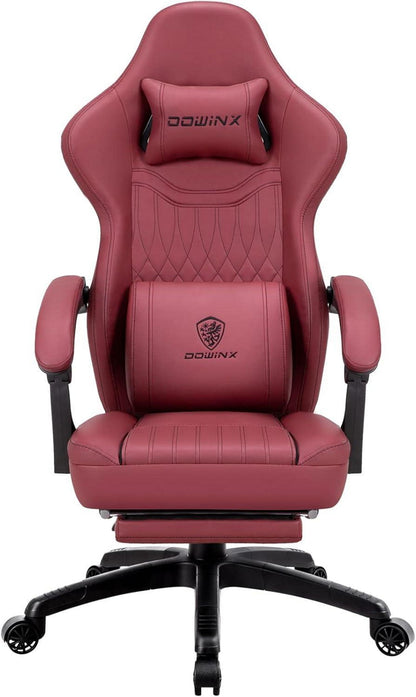 Gaming Stuhl mit Fußstütze, Massage & Ergonomisch, PU Leder Rot