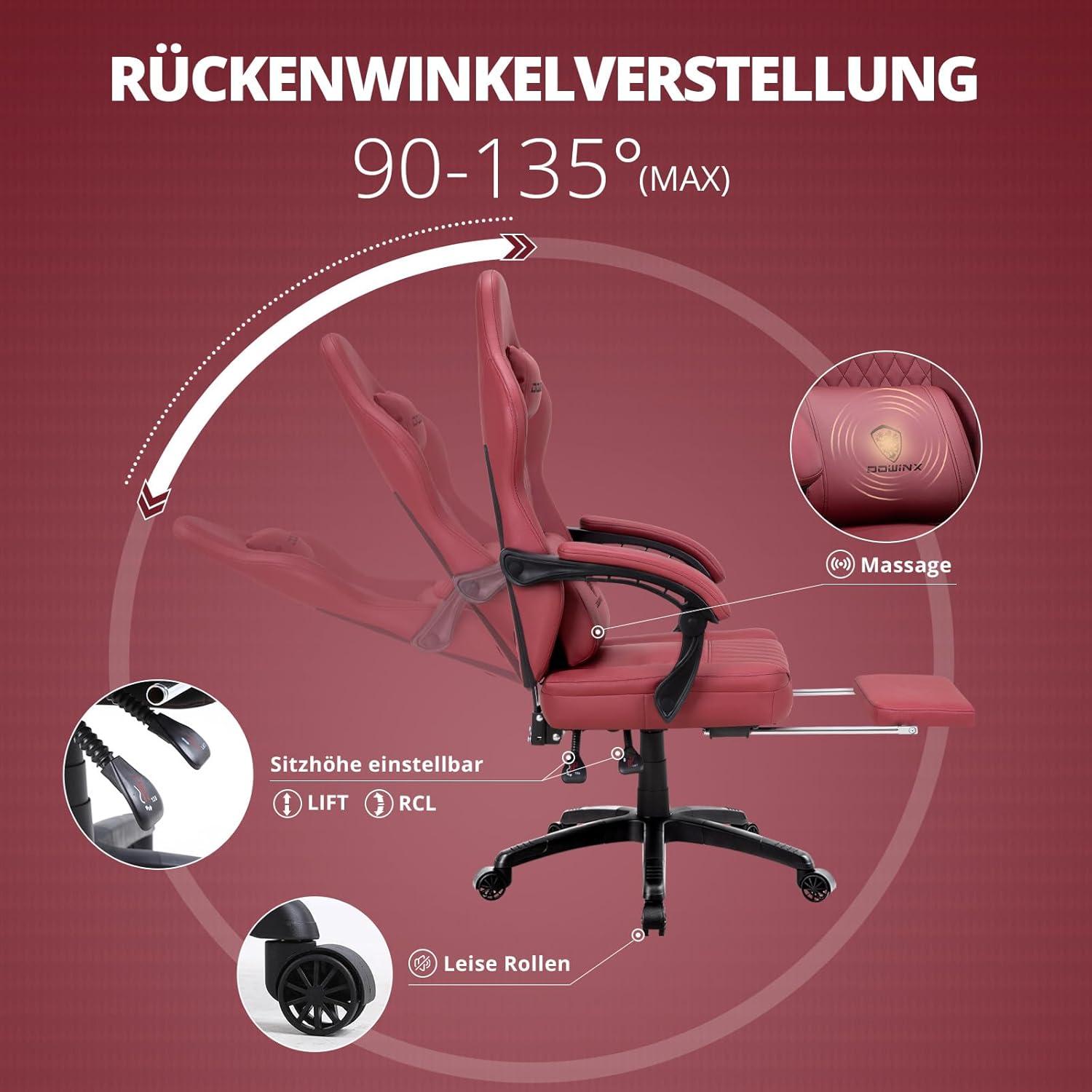 Ergonomischer Gaming Stuhl Massage Fußstütze Bürostuhl Rot