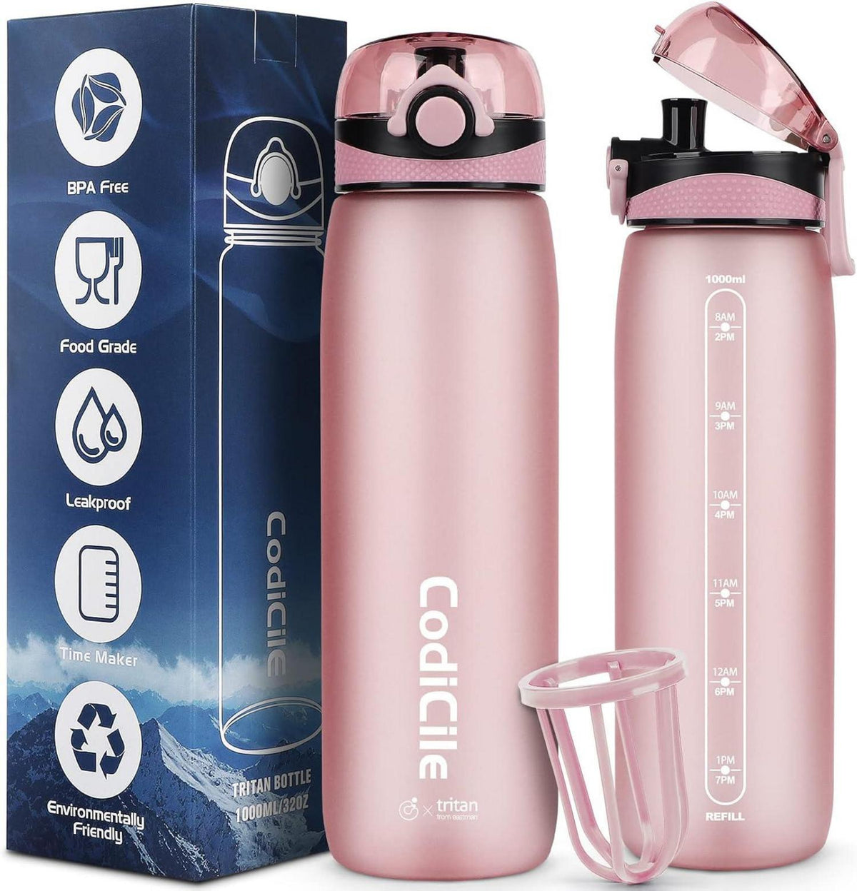 Sport Trinkflasche 1L BPA-frei Tritan Zeitmarkierung & Filter