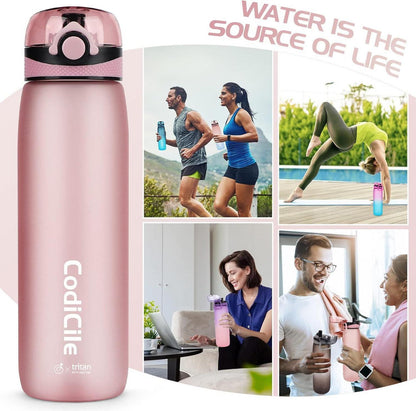 Sport Trinkflasche 1L BPA frei mit Zeitmarkierung und Filter, Roségold