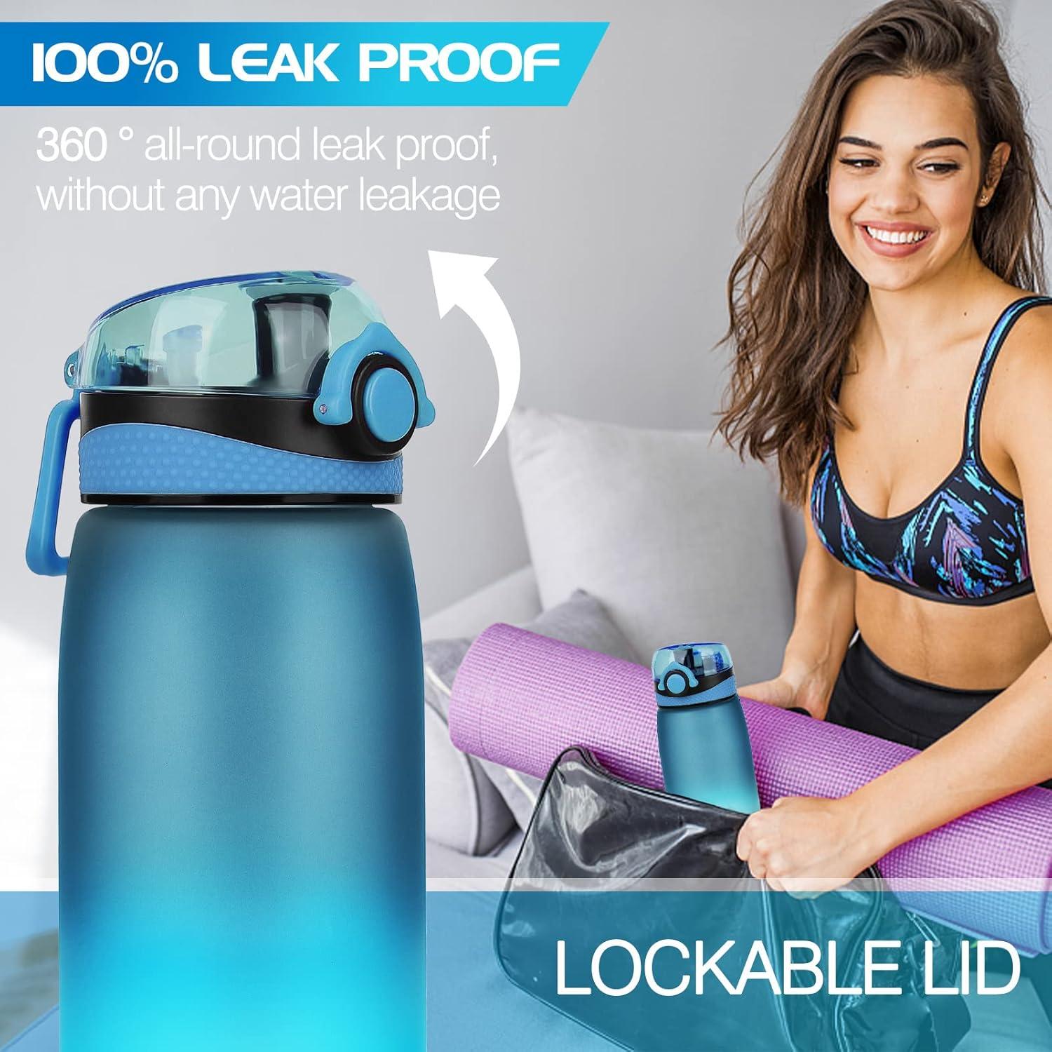 CodiCile Wasserflasche 1L Tritan Blau mit Zeitmarkierung & Filter