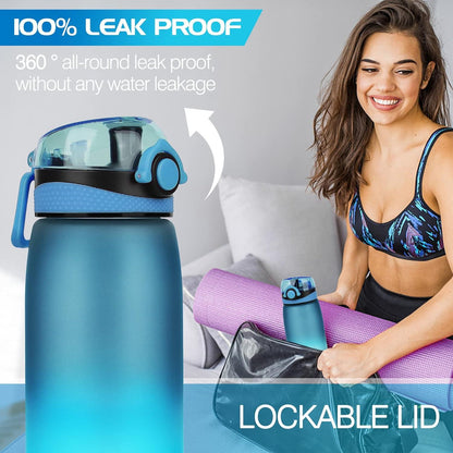 CodiCile Wasserflasche 1L Tritan Blau mit Zeitmarkierung & Filter