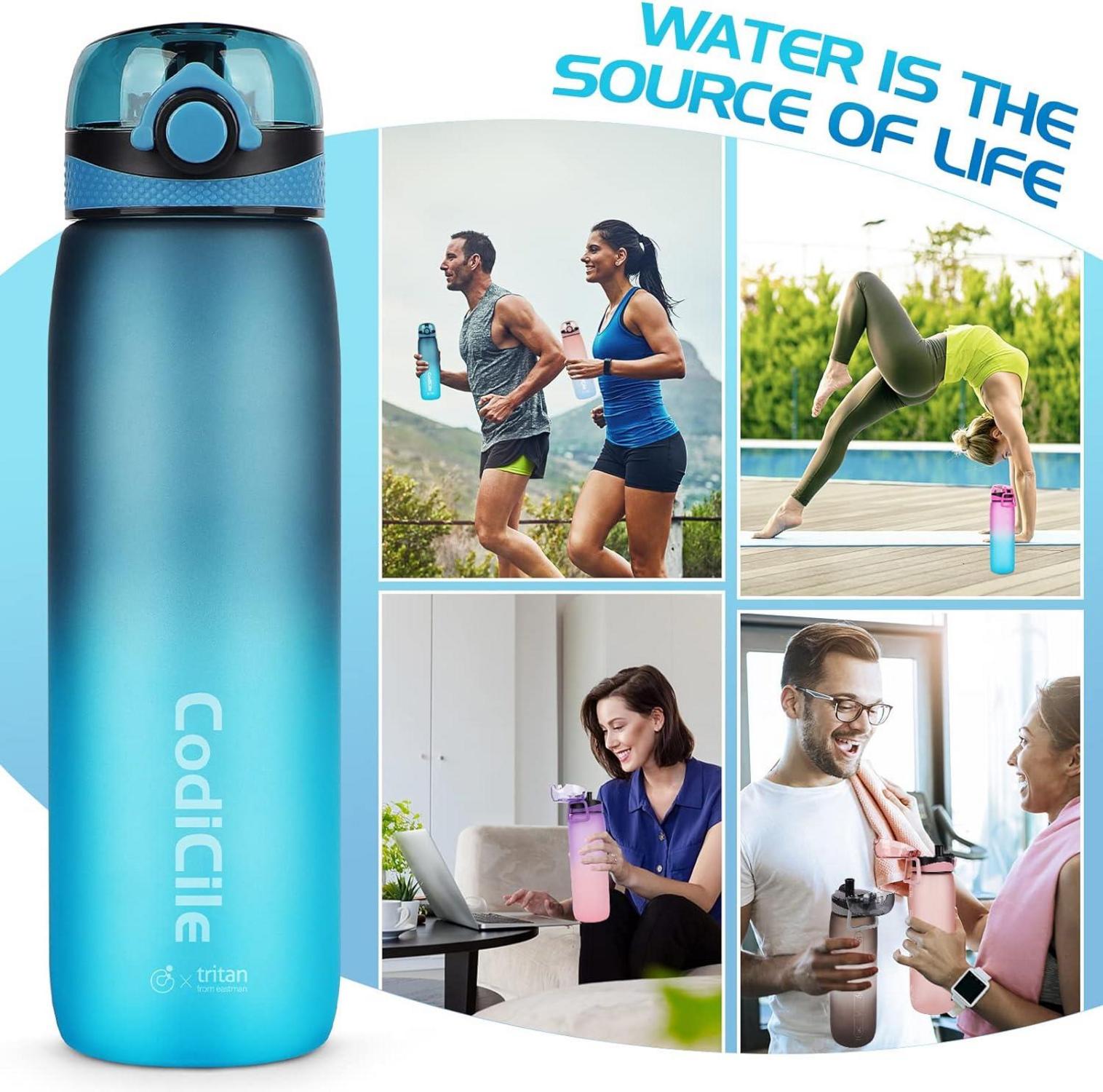 Sport Trinkflasche 1L BPA frei Tritan Zeitmarkierung Filter Blau