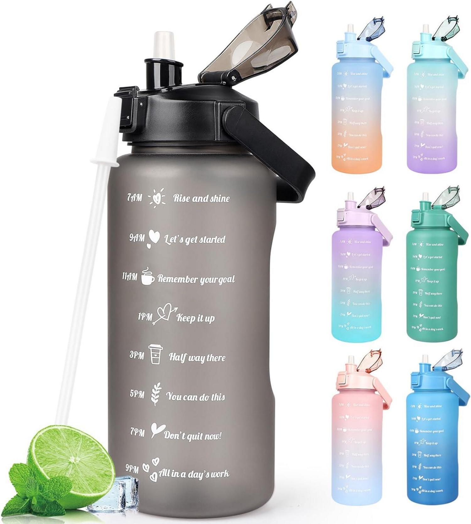 2L Trinkflasche BPA Free Sport Getränke Krug mit Zeitmarkierung und