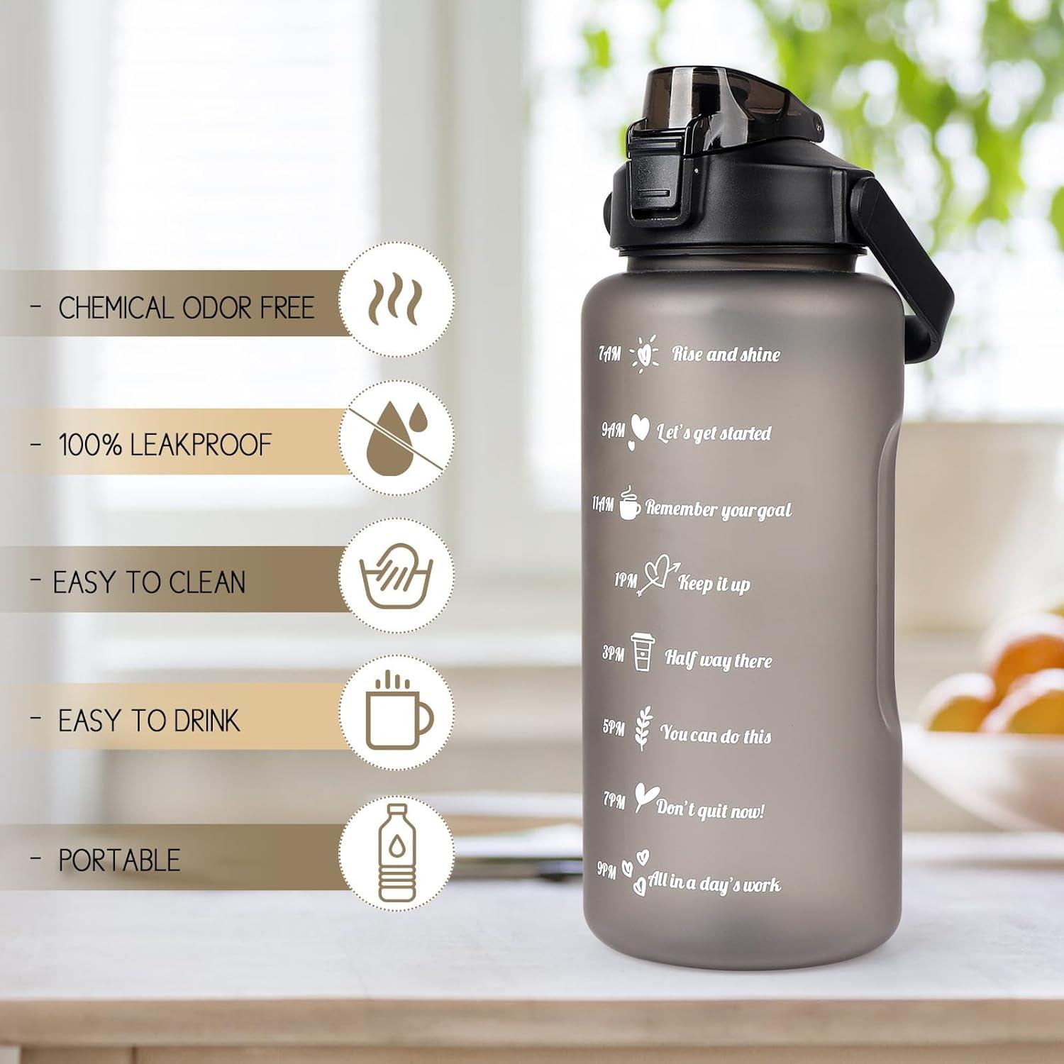 CodiCile 2L BPA Freie Trinkflasche Sport Motivation Wasserflasche Rosa Grau