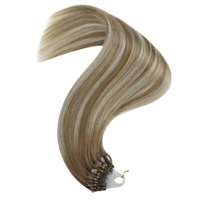 Echthaar Microring Extensions Ombre Hellbraun Blond 60cm