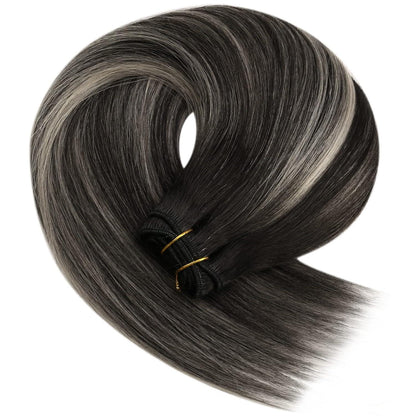 Silberne Echthaar Tressen 35cm – 2-Weft-1B/S/1B