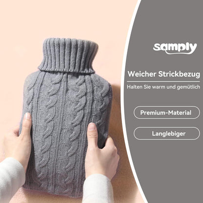 Große Wärmflasche mit weichem Strickbezug - Premiumqualität