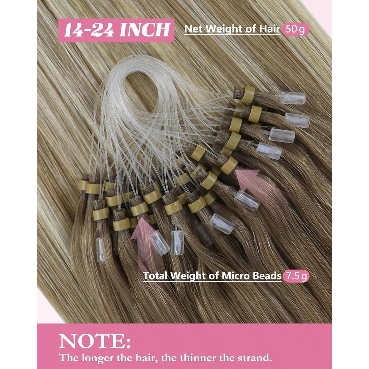 Echthaar Micro Ring Extensions Ombre Hellbraun-Platinblond 35cm
