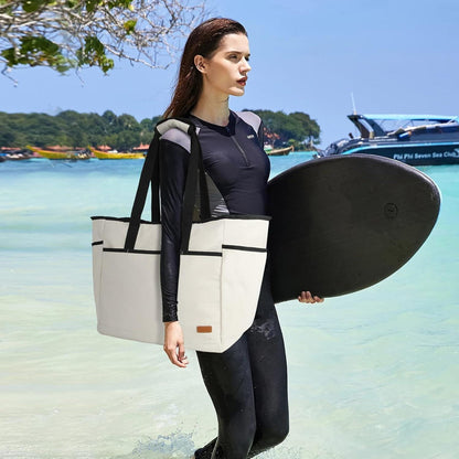 Strandtasche XXL Wasserdicht mit Reißverschluss 40L Beige