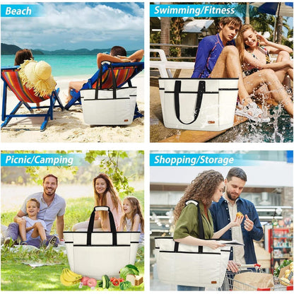 Strandtasche XXL Wasserdicht mit Reißverschluss 40L Beige