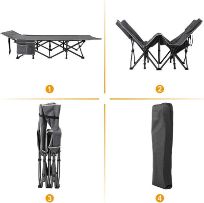 Faltbares XL Campingbett mit Seitentasche Grau Outdoorbett
