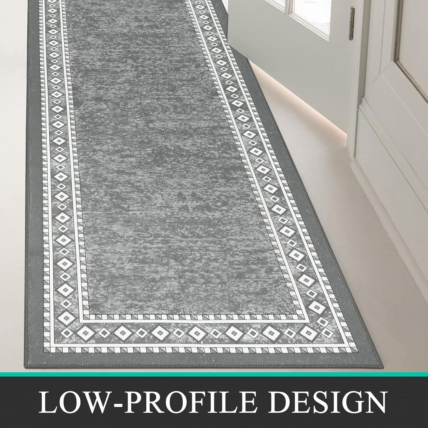 Enyhom Lang Teppich Läufer 66x240 cm grau rutschfest waschbar ideal für Flur Küche Eingang