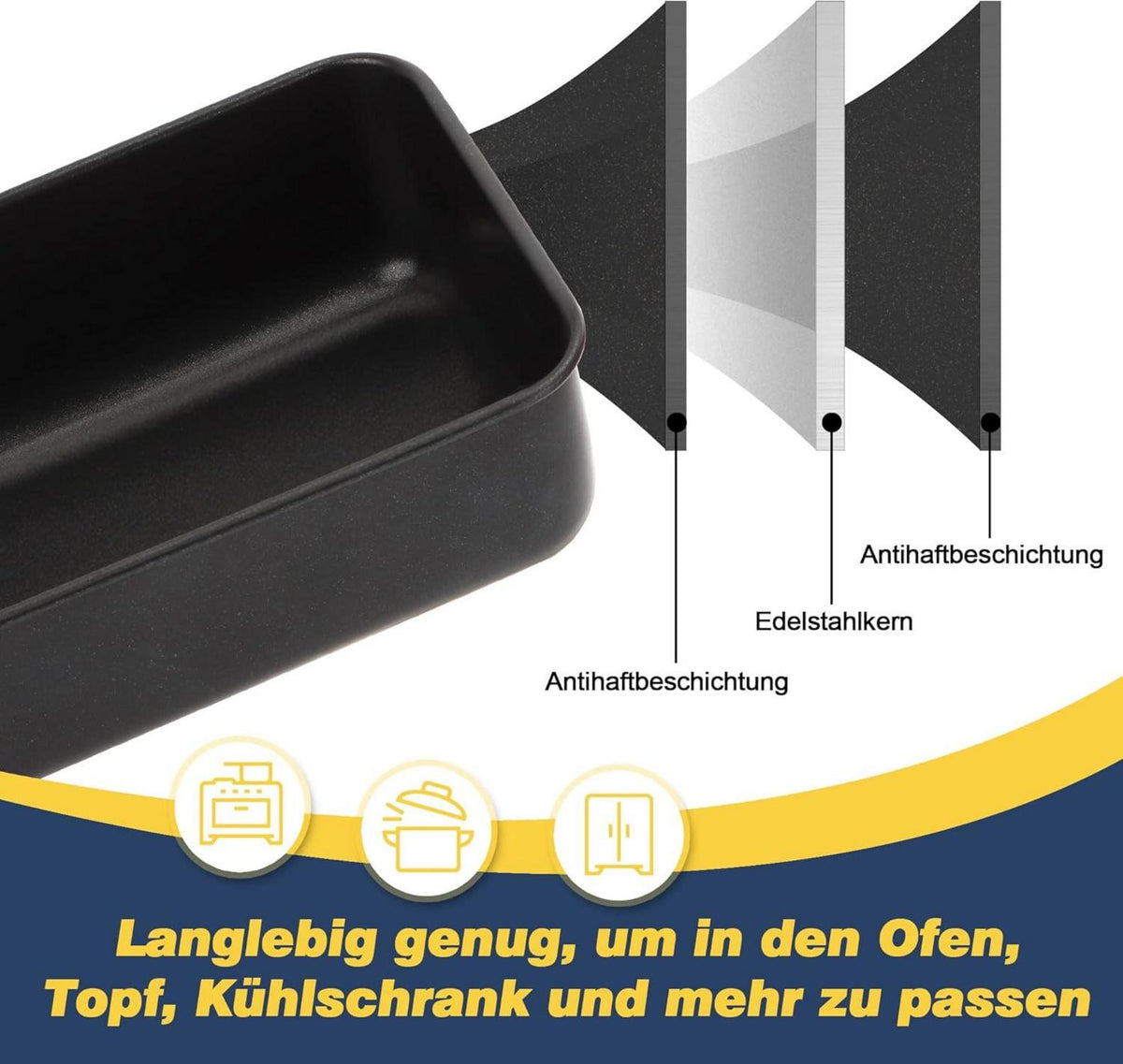 TEAMFAR Kastenform Edelstahl Brotbackform Antihaft 23,5 x 12,6 x 6,2 cm