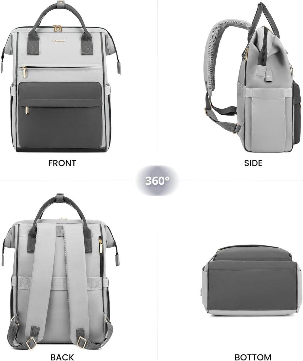 LOVEVOOK Schulrucksack Mädchen Teenager Jungen 15,6 Zoll Laptop USB Ladeanschluss Grau Blau